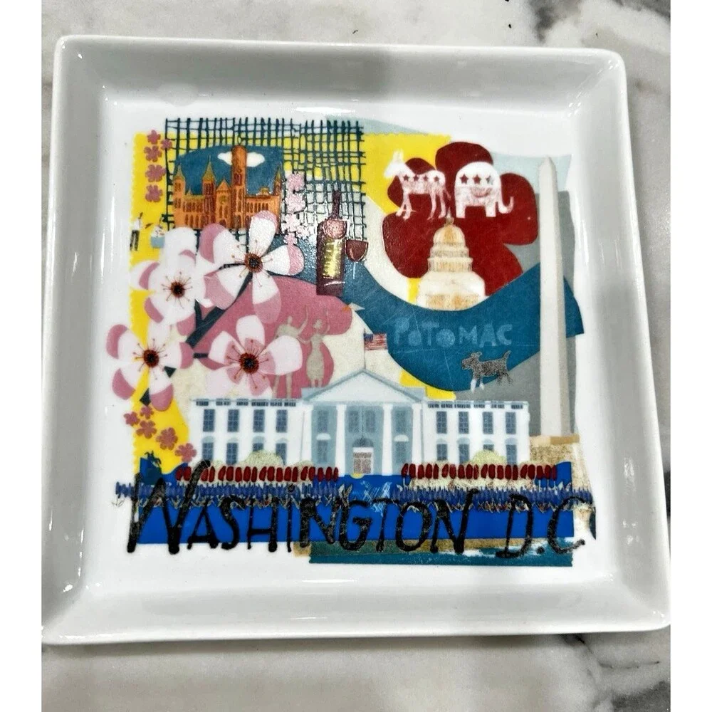 Crate & Barrel Road Trip Ceramic Appetizer Square Plate Washington DC